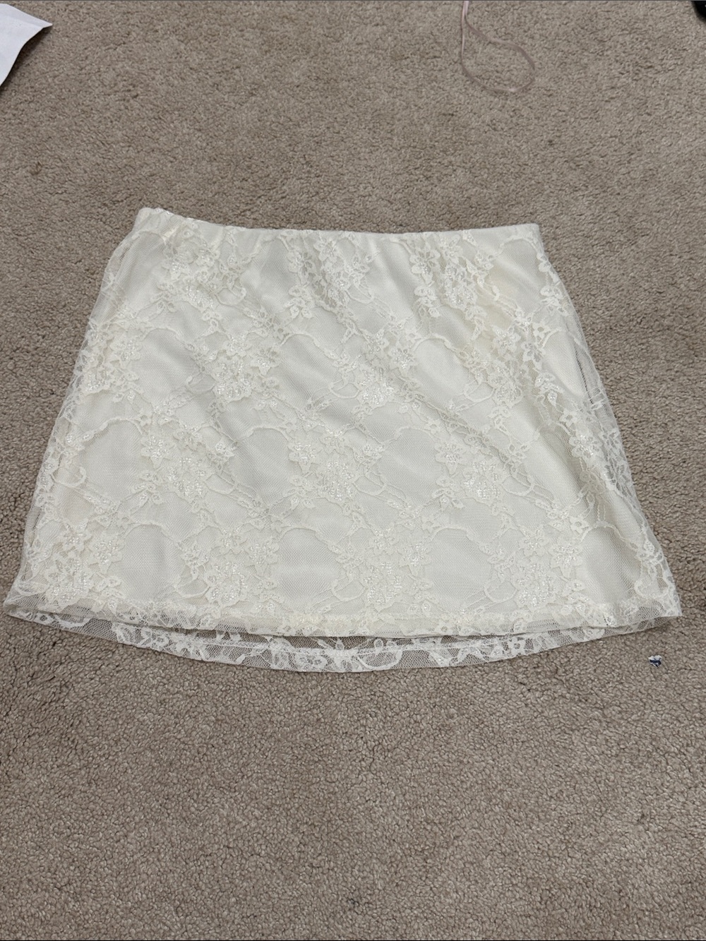 Ivory Lace Mini Skirt with Floral Overlay
